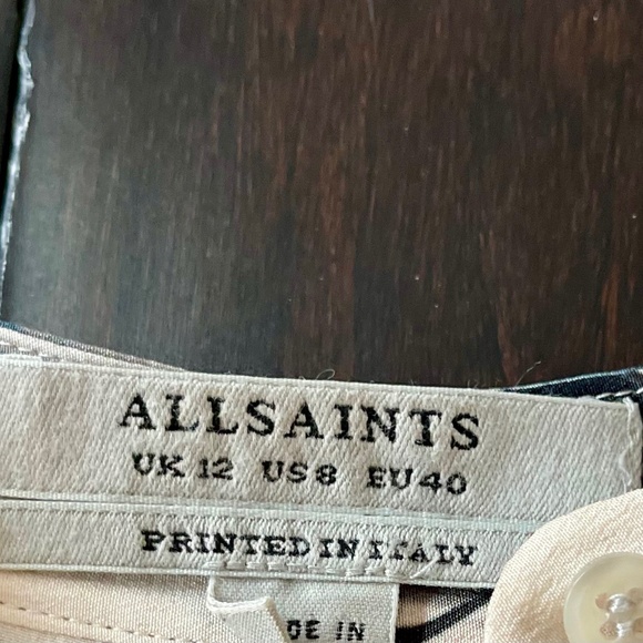 All Saints 100% Silk Palest Pink Feathered Print Helle Shirt Dress ~ Size 8 - Picture 4 of 8